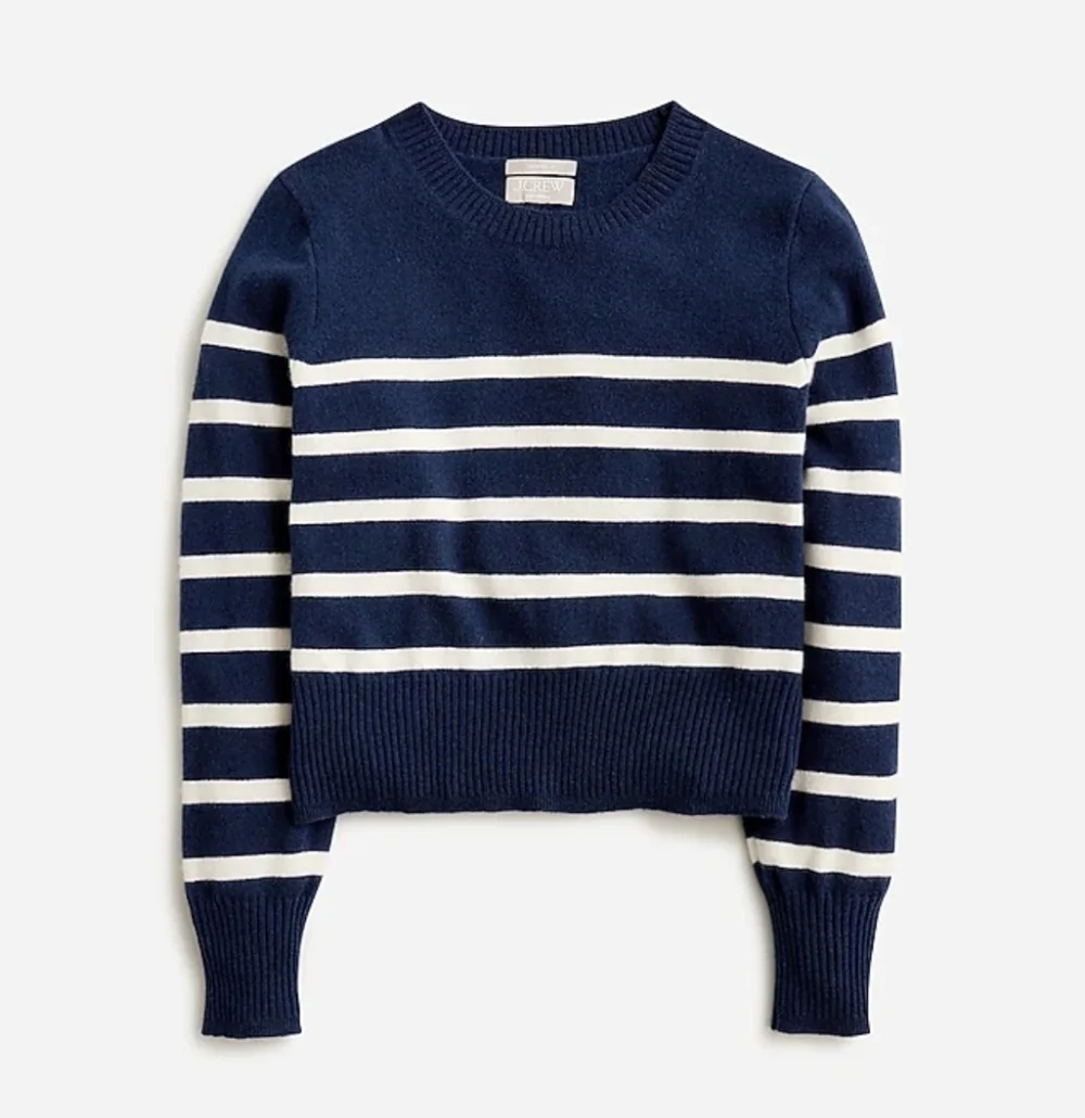 J. Crew Cashmere Shrunken Crewneck Sweater In Stripe Navy Medium NWOT